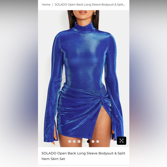 Solado | Dresses | Solado Open Back Long Sleeve Bodysuit Split Hem Skirt  Set Size Medium Blue | Poshmark